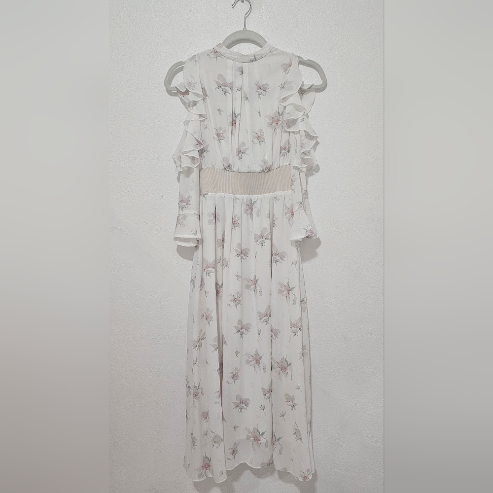 Michelle Macaron Frilly Floral White Maxi Long One Piece Dress - Picture 2 of 6